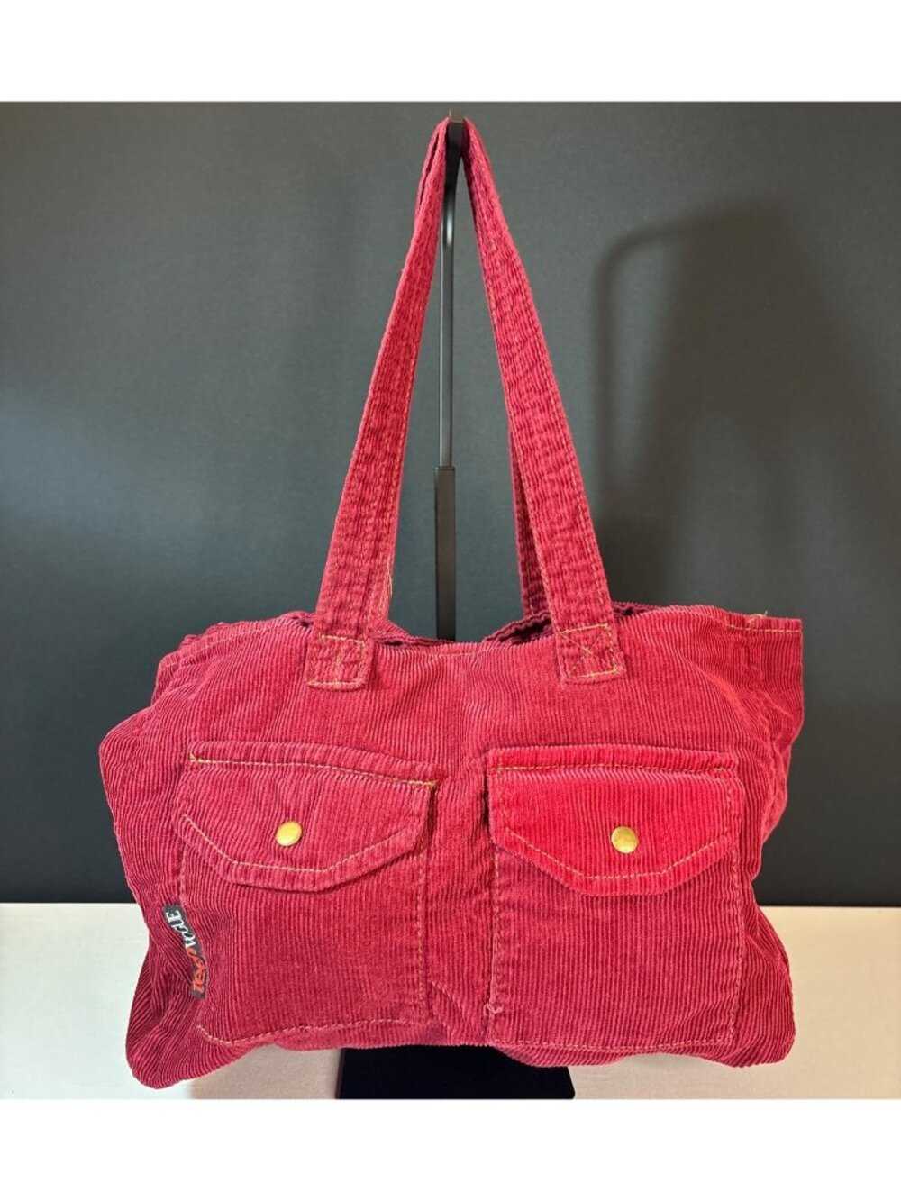 Vogue Vintage Teen Vogue Burgundy Corduroy Tote Bag Shoulder Bag Closure Pockets